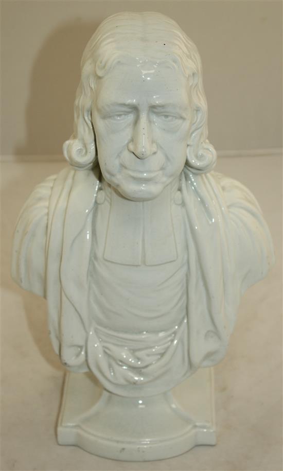 An Enoch Wood pearlware bust of the Reverend John Wesley, c.1810, 31.5cm